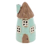 Shudehill Giftware Village Pottery Thatched Roof House Tealight Holder - Aqua, Blue, Pink & Cream (Aqua)