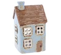 Shudehill Giftware Village Pottery Thatched Roof House Tealight Holder - Aqua, Blue, Pink & Cream (Pale Blue)