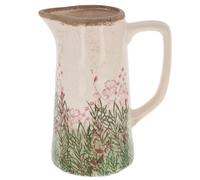 Shudehill Giftware Wild Garden Pretty Floral Pink & Green Design Vase With Neutral Background - Jug, Bouquet or Modern Shape (Jug)