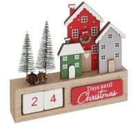 Shudehill Giftware Wooden Christmas Countdown Calendar, Decorative Holiday Houses with Pine Trees, Red and White Nordic Style Advent Display