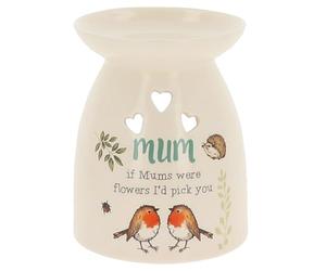 Shudehill Giftware Woodland Robin Ceramic Oil Burner Rustic House-Shaped Wax Melt Burner with Robin Design Home Family Friends Mum Nan (Mum)