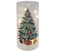 Shudehill Giftware Xmas Crackle Glass LED Lights Holly, Robins & Christmas Tree Designs Battery Operated Festive Decorations (Tree Tube Height 20.5X Width 10x Depth 10cm)