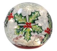 Shudehill Giftware Xmas Crackle Glass LED Lights Holly, Robins & Christmas Tree Designs Tubes & Balls Battery Operated Festive Decorations (Holly Height 17x Width 17x Depth 17cm)