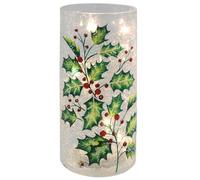 Shudehill Giftware Xmas Crackle Glass LED Lights Holly Tube