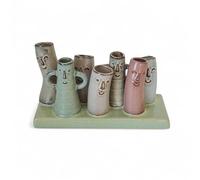 Shudehill Petite Pottery Decorative Bud Vases Set with Stand, Pastel Colours, Whimsical Face Design