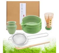 Shudyear 6pcs Matcha Whisk Set, Ceramic Matcha Bowl, Bamboo Matcha Whisk & Holder, Bamboo Scoop & Strainer, Handcrafted Matcha Kit (Green)