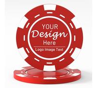 Shueewago 100 Custom Plastic Poker Chips for 9 Colors, Personalized Your Image or Text, Double Sided Full Color Print, Put Design on a Chip for Business Cards, Corporate Events, Drink Token (Red)