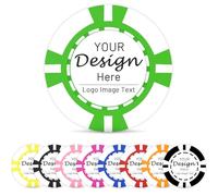 Shueewago 100 Pack Custom ABS Plastic Poker Chips for 9 Colors Imprinted with Your Personalized Text or Image,Put Design on a Chip for Bar Tokens,Drink or Dessert Shop Token,Party,Wedding (Green)