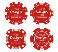 Shueewago 100 Personalized Poker Chips Customized with Your Photo, Logo or Image, Double Sided Full Color Print, Round Drink Tokens for Wedding, Birthday Party and Bar Exchange (Red)