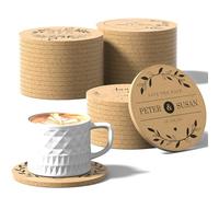 Shueewago 30-100 Pcs Personalized Cork Coasters for Drinks, Round 4 inch, Wedding Favors for Guests, Bulk Custom Coasters with Laser Engraved Text Image or Logo, Non-Slip Heat-Resistant