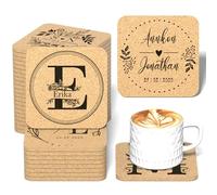 Shueewago 30-100 Pcs Personalized Cork Coasters for Drinks, Round 4 inch, Wedding Favors for Guests, Bulk Custom Coasters with Laser Engraved Text Image or Logo, Non-Slip Heat-Resistant