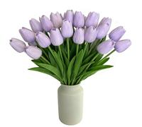SHUERIET Artificial Tulips Flowers 20 Pcs,13.5 Inch Real Touch PU Fake Tulips for Wedding Centerpiece,Spring Home Decoration, Easter, Pink Faux Floral Stems for Vase Table Decor (Light Purple)