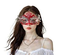 SHUERIET Masquerade Masks for Couples - Shiny Rhinestone Metal Filigree Venetian Mask & Women Mens Venetian Mask for Mardi Gras (Crown Red)