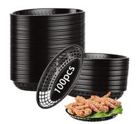 SHUESS 100 PCS Oval Plastic Food Baskets - 22 x 14 x 4 cm Black Food Basket for Serving - Reusable Food Serving Baskets for Restaurants, Parties, and Picnics, Ideal for Food, Bread, Fruit, Snacks