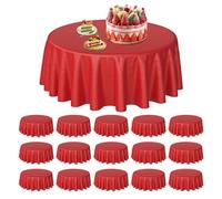 SHUESS 15 Pack 84 Inch Round Disposable Table Cloth Red - Plastic Table Cover - Round Disposable Tablecloths - Red Round Party Table Cover for Circular Table Wedding Banquet Party Birthday