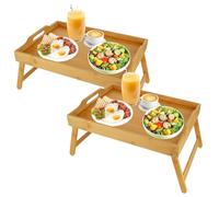 SHUESS 2 Pack Bamboo Bed Tray - 41.5 x 30 x 20.5 cm Breakfast Tray with Folding Legs - Trays for Eating on Lap, Ideal for Bed, Sofa, Eating, Platters, Working, Serving, and Drawing (Natural)