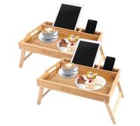 SHUESS 2 Pack Bamboo Bed Tray - 41.5 x 30 x 20.5 cm Breakfast Tray with Folding Legs - Trays for Eating on Lap with Media Slot, Ideal for Bed, Sofa, Eating, Platters, Working, Serving (Natural)