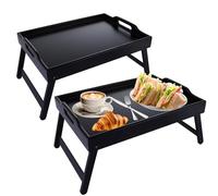 SHUESS 2 Pack Black Bamboo Bed Tray - Breakfast Tray with Folding Legs - 41.5 x 30 x 20.5 cm Trays for Eating on Lap, Ideal for Bed, Sofa, Eating, Platters, Working, Serving, and Drawing