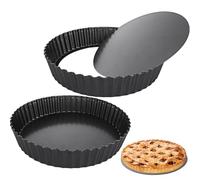 SHUESS 2 Pack Quiche Dish 28cm - 11 Inch Non-Stick Tart Tin - Round Quiche Tins with Loose Base - Carbon Steel Fluted Flan Tin with Loose Bottom for Baking Quiche Pie Tartlet Pizza (Black, 5.5cm Deep)