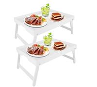 SHUESS 2 Pack White Bamboo Bed Tray - 41.5 x 30 x 20.5 cm Breakfast Tray with Folding Legs - Trays for Eating on Lap, Ideal for Bed, Sofa, Eating, Platters, Working, Serving, and Drawing