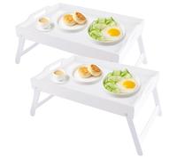 SHUESS 2 Pack White Bamboo Bed Tray - 41.5 x 30 x 20.5 cm Breakfast Tray with Folding Legs - Trays for Eating on Lap, Ideal for Bed, Sofa, Eating, Platters, Working, Serving, and Drawing