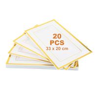 SHUESS 20 Pcs White Plastic Serving Platter with Gold Border - 33 x 20 cm Rectangle Reusable Platters for Party Food - Elegant Food Trays for Serving Party, Buffets, Weddings, Birthdays, Christmas