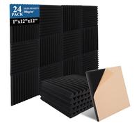 SHUESS 24 Pack Sound Proofing Panels - 12" X 12" X 1" Wedges Acoustic Foam Panels Self Adhesive - High Density Black Sound Proof Panels for Walls - Acoustic Panels for Recording, Studios, Gaming Room