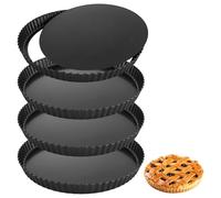 SHUESS 4 Pack Quiche Dish 28cm - 11 Inch Non-Stick Tart Tin - Round Quiche Tins with Loose Base - Carbon Steel Fluted Flan Tin with Loose Bottom for Baking Pie Tartlet Pizza (Black)