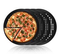 SHUESS 4 Pcs Carbon Steel Pizza Tray - 12 Inch Pizza Baking Pan - Round Perforated Baking Trays - Pizza Trays for Oven Non Stick, Healthy and Durable, Dishwasher Safe (32 cm, Black)