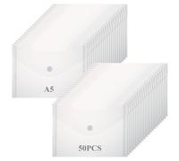 SHUESS 50 Pcs A5 Plastic Wallets - Clear Document Wallet with Popper for Home, Office, School