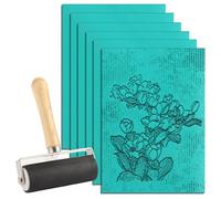 SHUESS 6 Pack A4 Lino Sheets - Easy-Carve Soft Lino Printing Kit - Double-Sided Lino Printing Sheets with Roller for Rubber Stamps, Carving Art and Craft (Green)