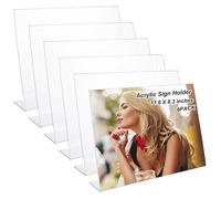 SHUESS 6 Pcs A4 Acrylic Sign Holder - Landscape Display Stand - 11.6 x 8.3 Inches Slanted Perspex A4 Menu Sign Holders - Leaflet Menu Poster Display Stands, 297 x 210 mm