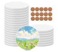 SHUESS Ceramic Coasters - 25 Pack Drink Coasters with 25 Cork Backing Pads - Blank Unglazed White Coasters - Ceramic Tiles for Crafts Coaster for Art Projects, Inks, Art, Painting, DIY, 10 cm/4 inch