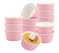 SHUESS Creme Brulee Bowls, 200 ml, Pink, Ceramic Souffle Moulds, Oven-Safe, Oven Safe Cases for Dessert and Muffins, Ragout Fin Bowls, Creme Brulee Bowls, Souffle Moulds, Round, Diameter 9 cm, Pack of