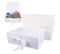 SHUESS Set of 3 Gift Boxes for Presents Large - 32.2 x 23 x 10.5 cm White Box - Magnetic Gift Boxes with Ribbons and 3 Gift Bags, Elegant Gift Packaging and Decorative Box