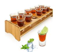 SHUESS Shot Glass Set of 12 30ml/1oz with Shot Glass Tray Holder Straight - Clear Crystal Shot Glasses with Thick Base - Shot Glasses Set for Whisky Brandy Vodka Rum and Home Party Bar