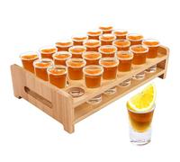 SHUESS Shot Glass Set of 24 15ml/0.5oz with Shot Glass Tray Holder Straight - Mini Clear Crystal Shot Glasses with Thick Base - Shot Glasses Set for Whisky Brandy Vodka Rum and Home Party Bar