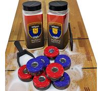 Shuffleboard Wax Powder with Pucks + Mini Pin and Broom, Sand, High Speed/Medium, 2 1/8 or 2 5/16 Pucks Available (2 5/16 (58) Chrome, High Speed)