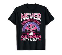 Shuggy's Dart Gifts Never Underestimate An Old Woman With A Dart Dartboard T-Shirt - Black, Small