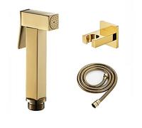 SHUGUANG Handheld Bidet Sprayer for Toilet, Titanium Gold Baby Cloth Diaper Sprayer Kit Brass Bidet Sprayer Set Wall Mount Toilet Bidet Sprayer Kit with 1.5M Shower Hose and Brass Holder,Square