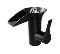 SHUGUANG Waterfall Bathroom Faucet Deck Mount Single Handle One Hole LED Vanity Sink Faucet, Unique Crystal Ball Design, Modern Lavatory Faucet Basin Mixer Tap, Black