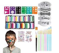 shuhauk Face Paint - Washable Face Paint Palette - 12-Grid Palette with Brushes Stencils Rhinestones Water-Soluble Cosmetics for Boys Girls Teens Adults Students