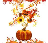 shuhauk Fall Decor Light up Pumpkin - Battery Powered Harvest Thanksgiving Autumn Table Centerpiece - Artificial Foam Pumpkin with Led Lights and Maple Leaves,for Wedding Housewarming Kitchen Office