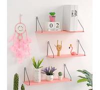 SHUILING Floating Shelves for Wall Décor, Nordic Wood Wall Shelves for Living Room, Rustic Wall Mounted Storage Shelves for Bedroom, Kitchen, Bathroom, Office (pink,large)