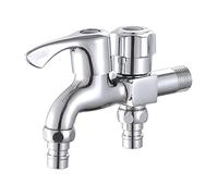 Shuiltad Mounted Washing Machine Taps Balcony Mop Sink Faucet, Brass Double Handles and Water Outlets Cold Water Tap G 1/2'' Inch Connection, Chrome Silver