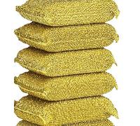 Shuiniba 6 Pieces Non-Scratch Scrub Sponges Pads, Cleaning Scrub Sponge, Dish Wash Sponge, Kitchen Sponge, Multi-Use Heavy Duty Scrub Sponge - Gold