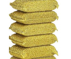 Shuiniba 6 Pieces Non-Scratch Scrub Sponges Pads, Cleaning Scrub Sponge, Dish Wash Sponge, Kitchen Sponge, Multi-Use Heavy Duty Scrub Sponge - Gold