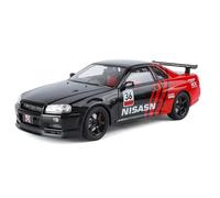 shuishuicui 1 18 For Nissan GT-R Skyline Pull Edition Alloy Car Model Collection Toys 10 Inches Desk Decoration Memorial Men(Black)