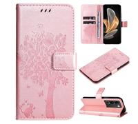 ShuiSu Vegan Leather Wallet Case for Vivo V29 5G, Protective Flip Cover with Beautiful Tree Pattern Magnetic Closure Kickstand Function Card Pockets Wristband (KP2) -Rose Gold