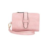 SHUIXIAYUE Classic Women's Trifold Wallet Small Blocking Compact Credit Card Holder with ID Window and Wristband Short Coin Purse(R1001-Pink)